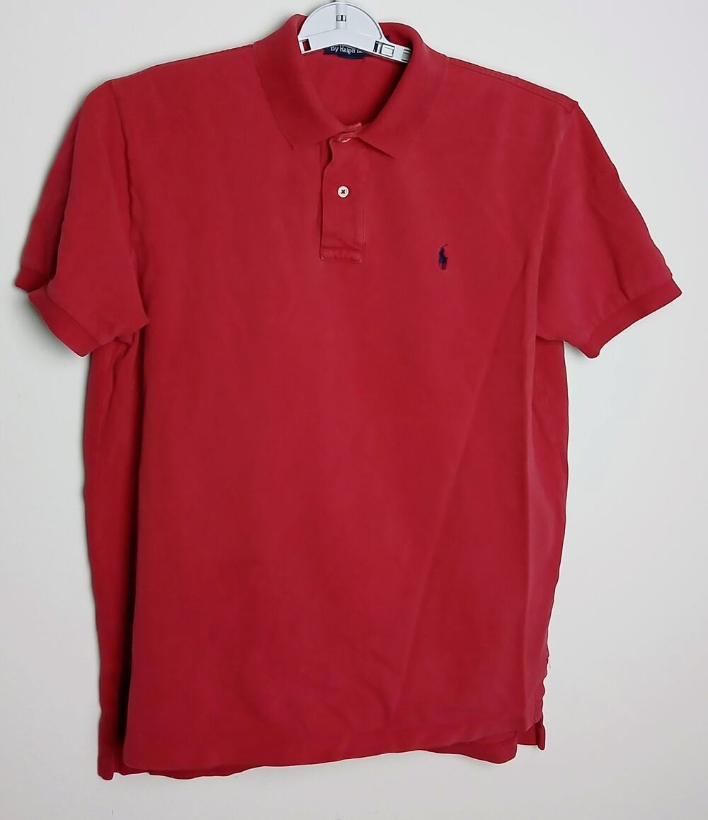 Polo Ralph Lauren Polo Shirt Mens Large L Red Short Sleeve Navy Blue Pony